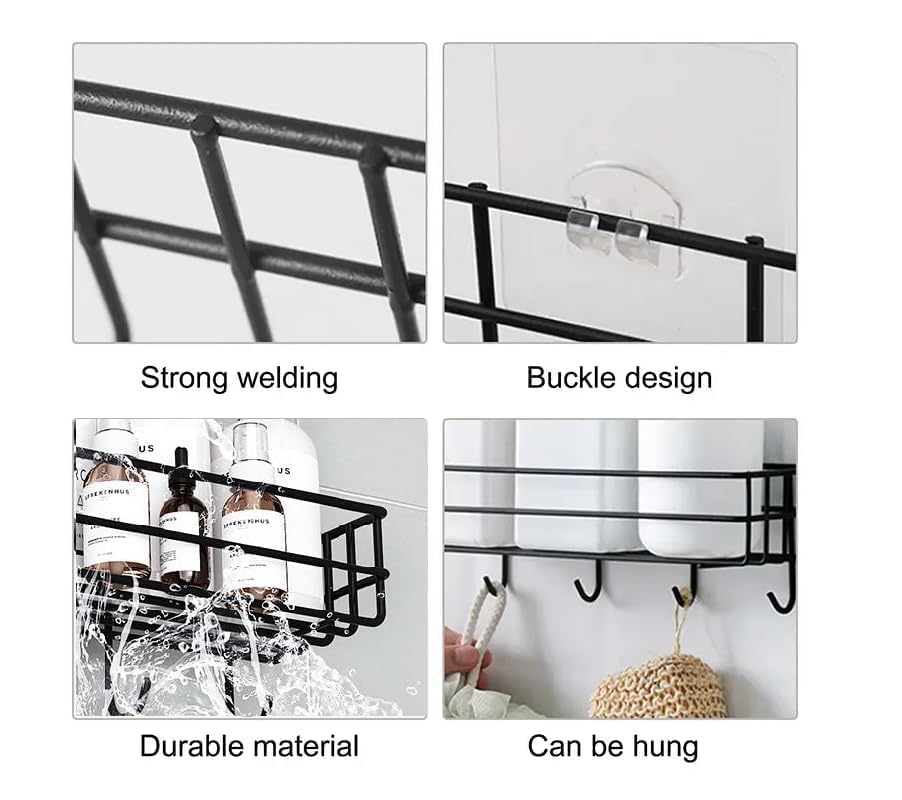 Self-Adhesive Bathroom Shelf with Hooks