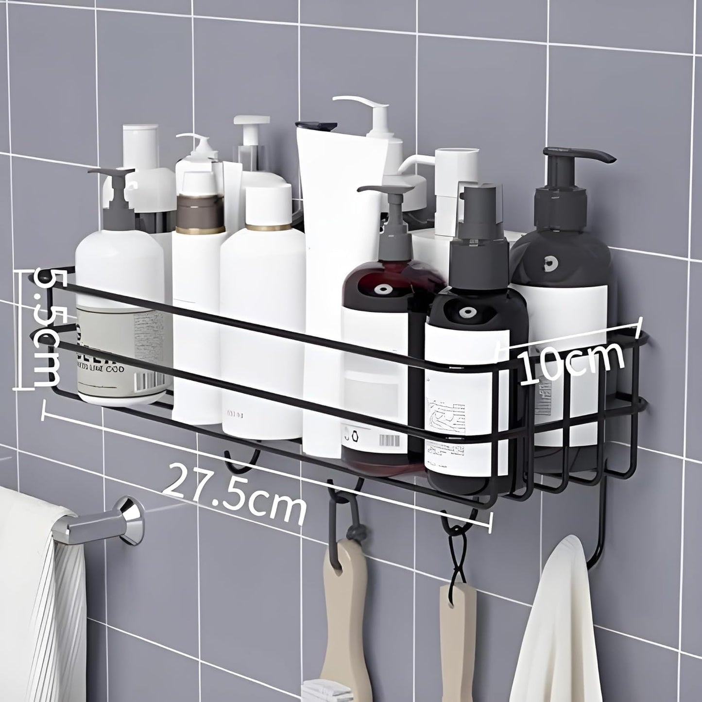 Self-Adhesive Bathroom Shelf with Hooks