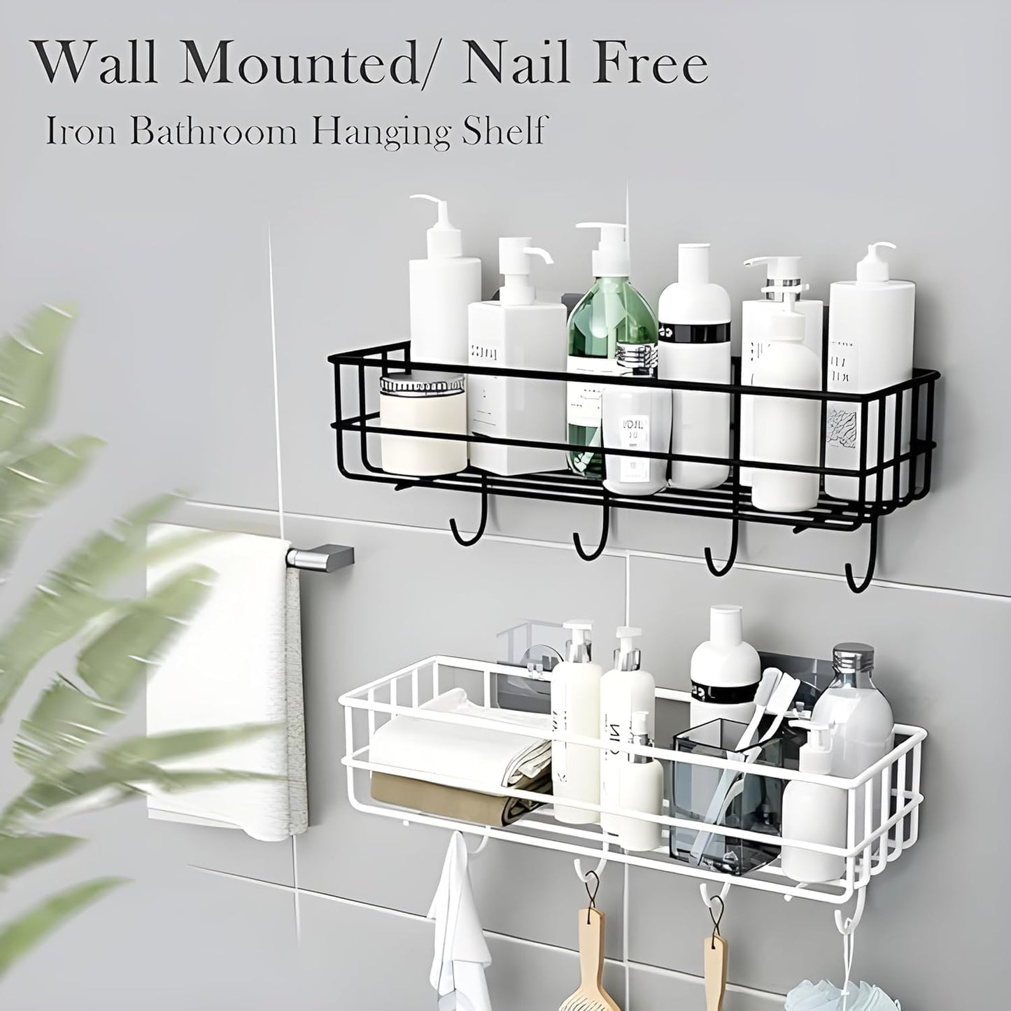 Self-Adhesive Bathroom Shelf with Hooks